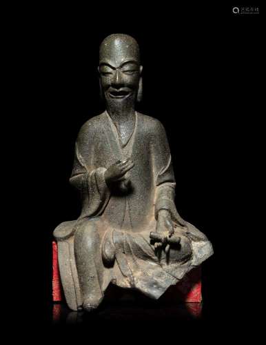A Chinese Cast Iron Figure of Shoulao, Immortal of Longevity