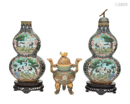 Three Chinese Cloisonné Enamel Vessels