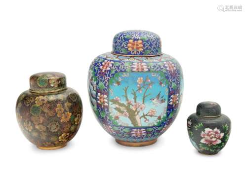 Three Chinese Cloisonné Enamel Covered Jars