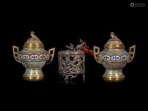 Three Japanese Metal Incense Burners