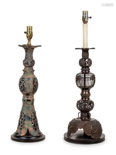 Two Japanese Bronze Lamps