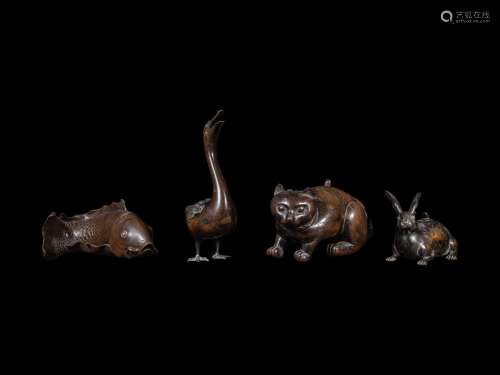 Four Japanese Animal-Form Incense Burners