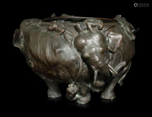 A Large Bronze 'Elephant' Jardinière
