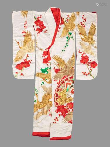 Three Japanese Embroidered Silk Kimono