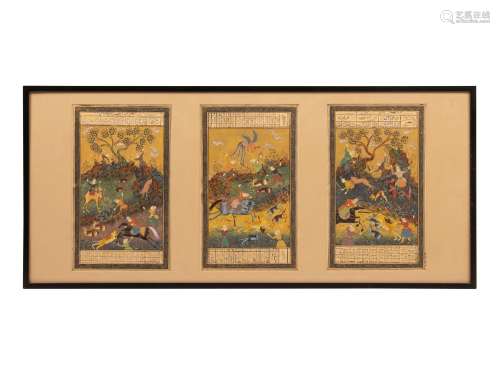 A Set of Three Indian Illustrated Manuscript Leaves