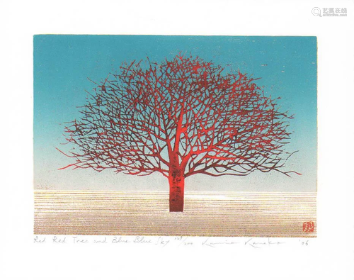 Kunio Kaneko (B. - 1949) : Red Red Tree And Blue Blue Sky