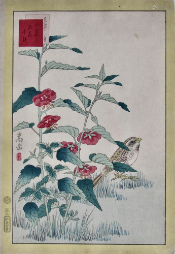 Sugakudo: Japanese Red Bunting and Midday Flower