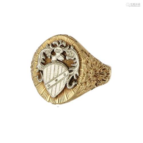 Anello Chevalier da uomo, in oro giallo e bianco