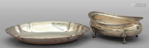 Alzatina ovale in argento e coppa ovale in