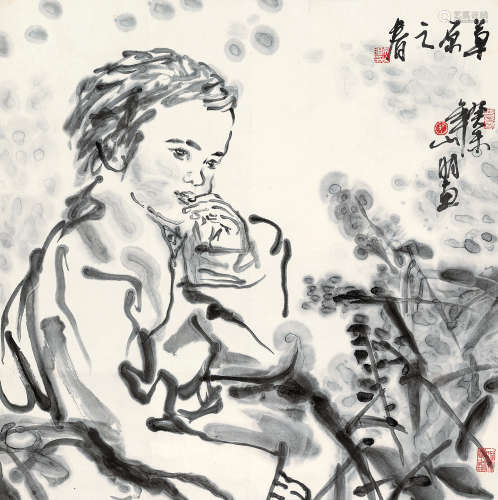 吴山明 2003年作 草原之春 设色纸本 镜片