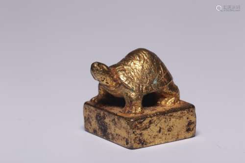 Chinese Gilt Bronze Turtle Seal