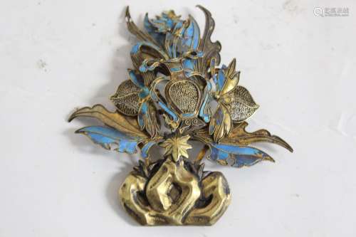 Chinese Cloisonne Silver Enamel Flower Brooch