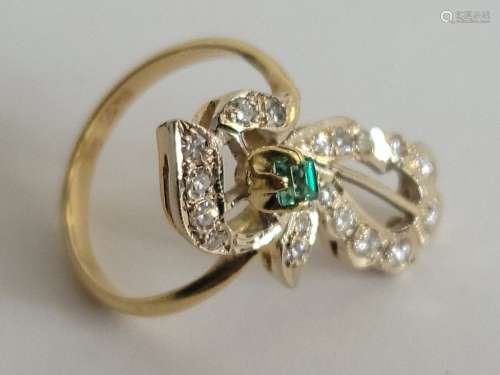 18K Gold Ring Diamonds Emerald