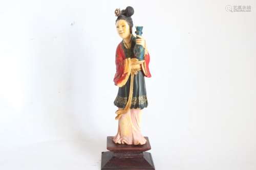 Chinese Bone Carved Lady Holding a Vase
