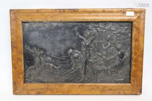 American Metal Plaque,Engraved Hunting Scene