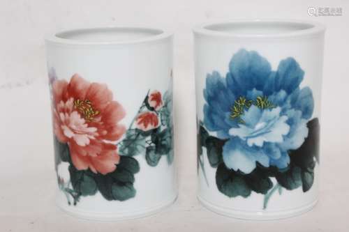 Two Chinese Famille Rose Porcelain Brushpot