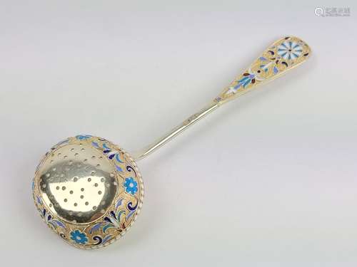 Antique Russian Silver Enamel Tea Strainer