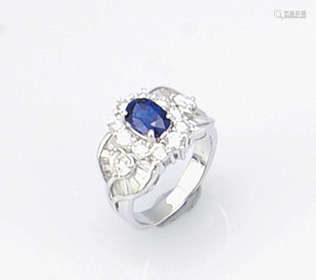 18K白金鑲鑽石藍寶戒指 (附證書)
