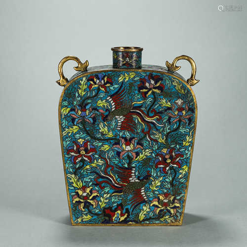 A phoenix bird patterned cloisonne flask