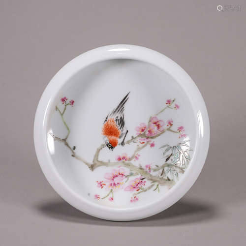 A famille rose bird and flower porcelain water pot