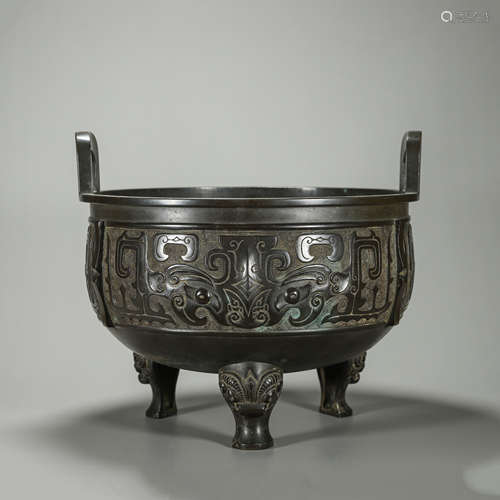 A taotie patterned double-eared copper censer