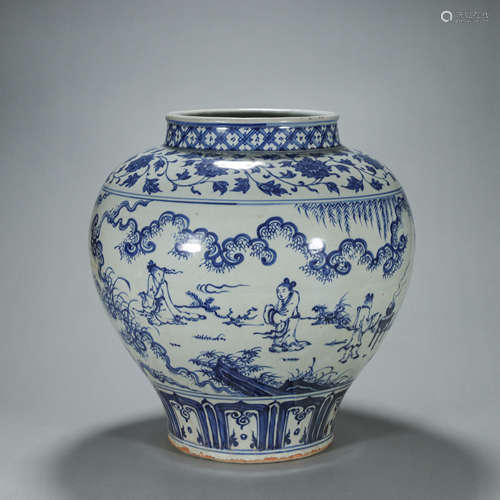 A blue and white figure porcelain jar