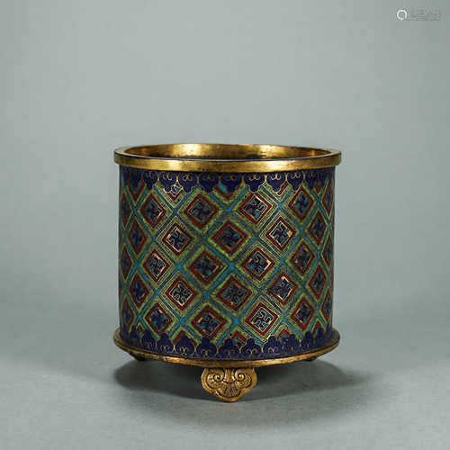 A patterned cloisonne round censer