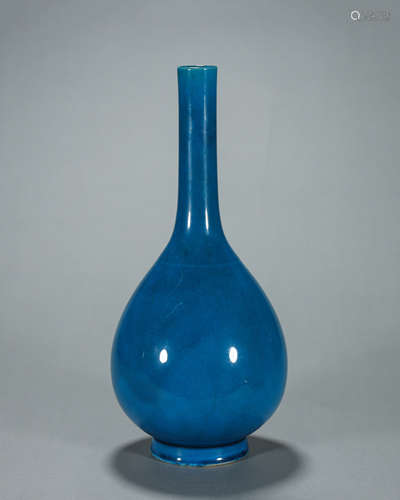 A peacock blue glazed porcelain vase