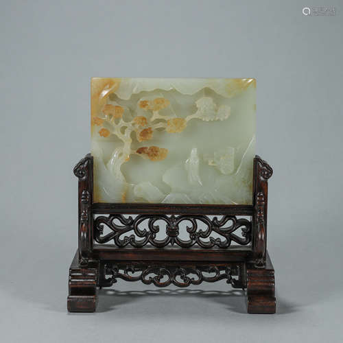 An inscribed Hetian jade screen