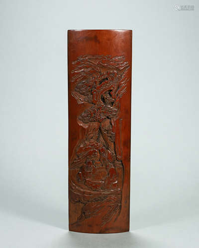 A figure carved bamboo arm rest