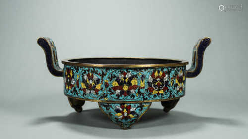 A flower patterned cloisonne censer