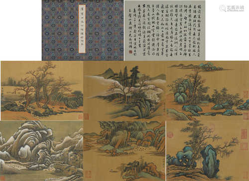 6 pages of Chinese landscape silk scroll painting, Tangyin m...