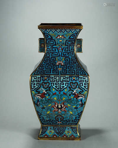 A flower patterned cloisonne double-eared vase