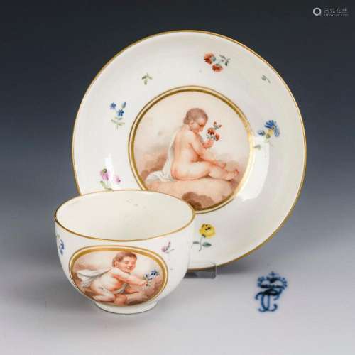 CUP WITH PUTTI PAINTING. FRANKENTHAL.