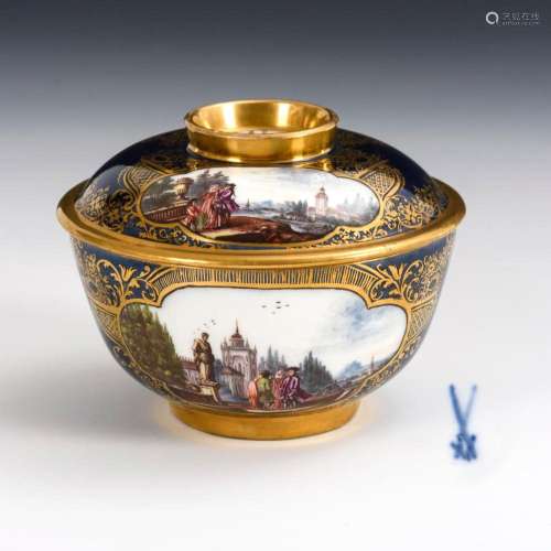 BAROQUE RICE BOWL WITH PURCHASE JOURNEY PAINTING. MEISSEN.