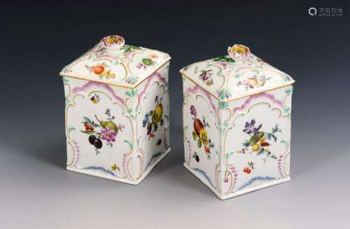 2 TEA CADDIES WITH FRUIT AND FLOWERS PAINTING. MEISSEN.
