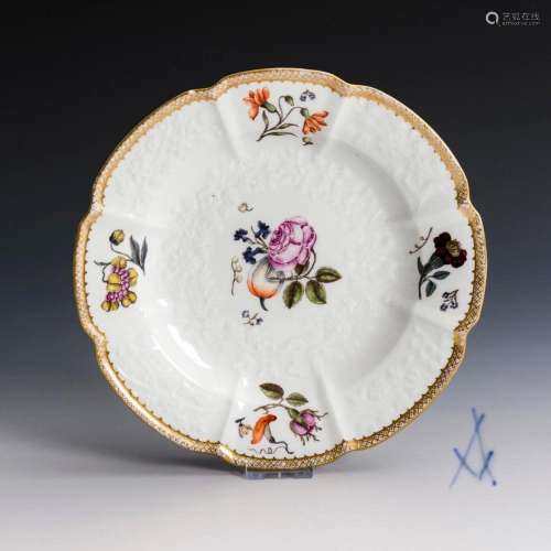 BAROQUE PLATE WITH FRUIT AND FLOWER PAINTING. MEISSEN.