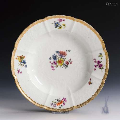 BAROQUE SOUP PLATE WITH FLORAL PAINTING. MEISSEN.