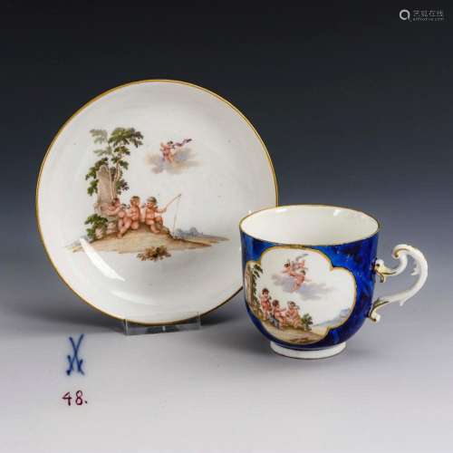 BAROQUE CUP WITH PUTTI PAINTING. MEISSEN.