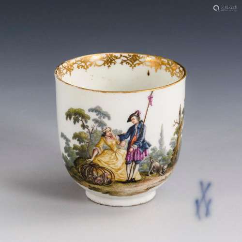 BAROQUE CUP WITH WATTEAU PAINTING. MEISSEN.