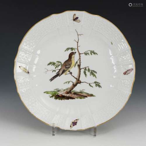 VEGETABLE PLATE WITH BIRD PAINTING. MEISSEN.