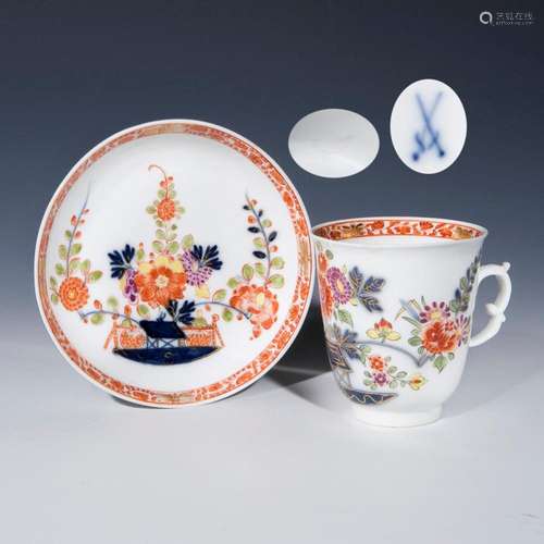 BAROQUE CUP, SAUCER. MEISSEN.