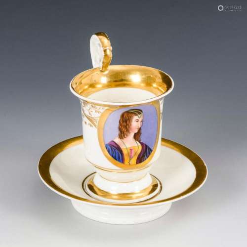 GLASS CASE CUP WITH PORTRAIT OF A LADY.