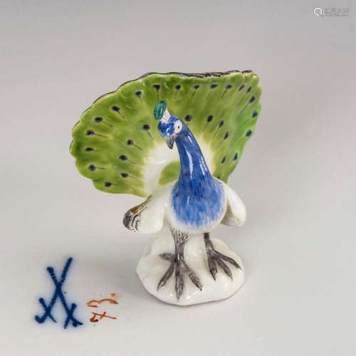 MINIATURE ANIMAL: PEACOCK. MEISSEN.