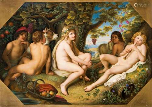 LARGE PORCELAIN PLAQUE: THE GOLDEN AGE. KPM BERLIN.