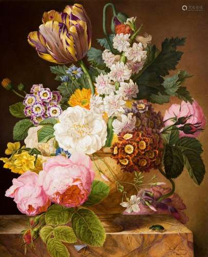 LARGE FRENCH PORCELAIN PLAQUE: STILL LIFE OF FLOWERS.