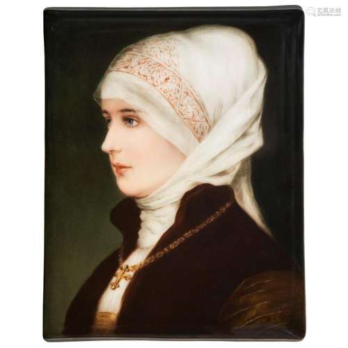 PORCELAIN PLAQUE: PORTRAIT OF A GIRL. CARL MAGNUS HUTSCHENRE...