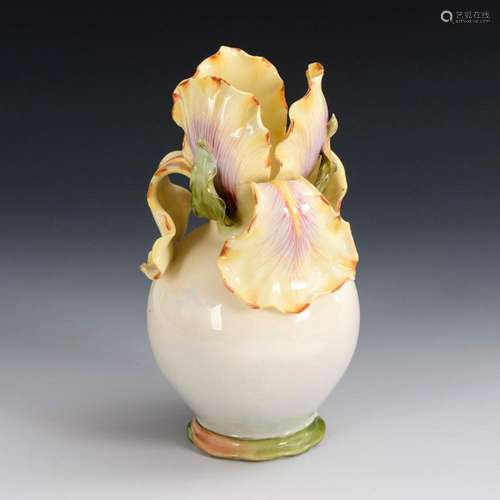 ART NOUVEAU VASE WITH IRIS FLOWER.