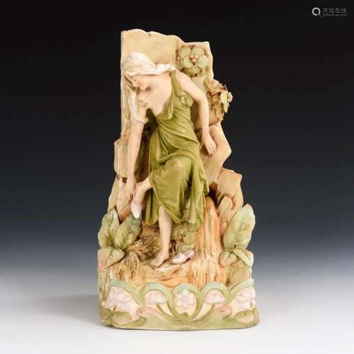 ART NOUVEAU VASE WITH BATHER. ROYAL DUX.