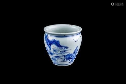 Petite vasque en porcelaine et émaux bleu blanc, à décor de ...